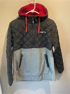 Women’s FXR Quilted Black & Gray Hoodie Jacket with Red Lining